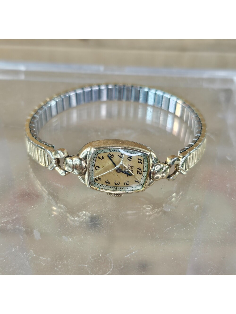 Vintage Elgin Deluxe 10K GF Ladies Wristwatch Stretch Band Parts Repair